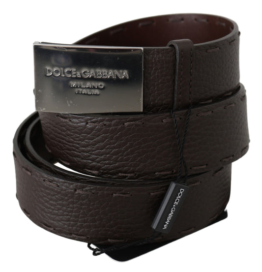 Elegant Brown Leather Belt with Silver Buckle