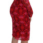 Red Ricamo Knee-Length Sheath Dress