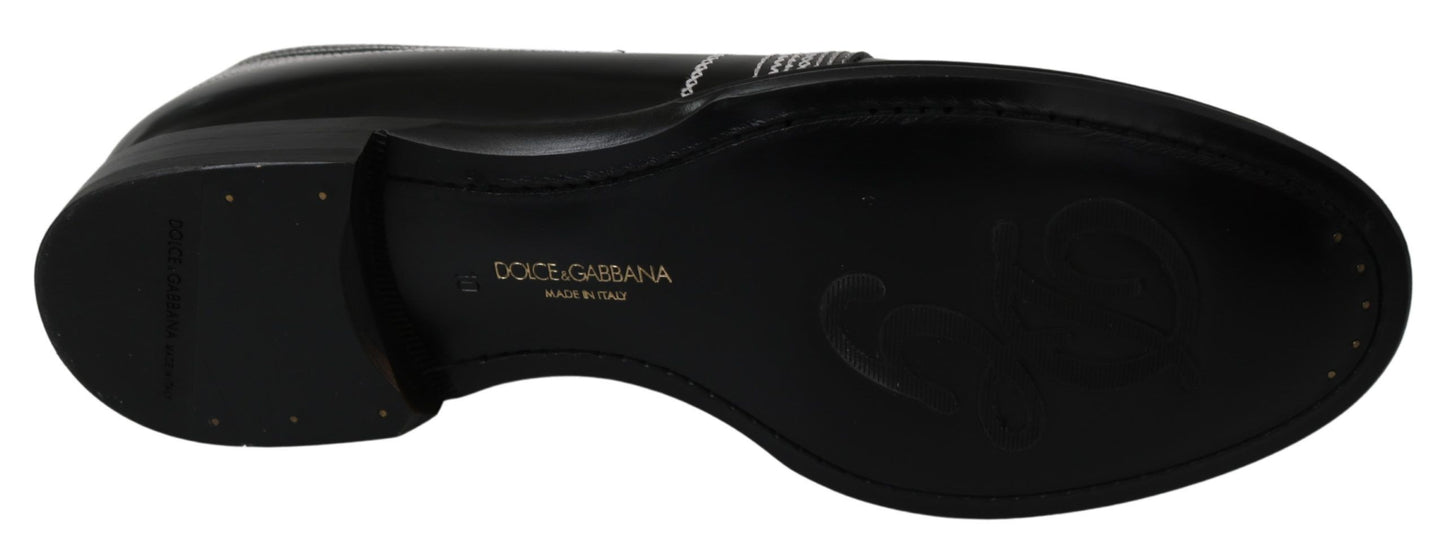 Elegant Black White Leather Loafers