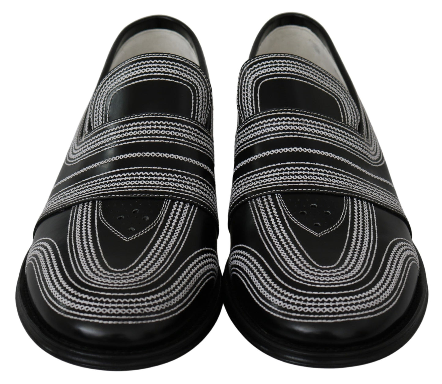 Elegant Black White Leather Loafers
