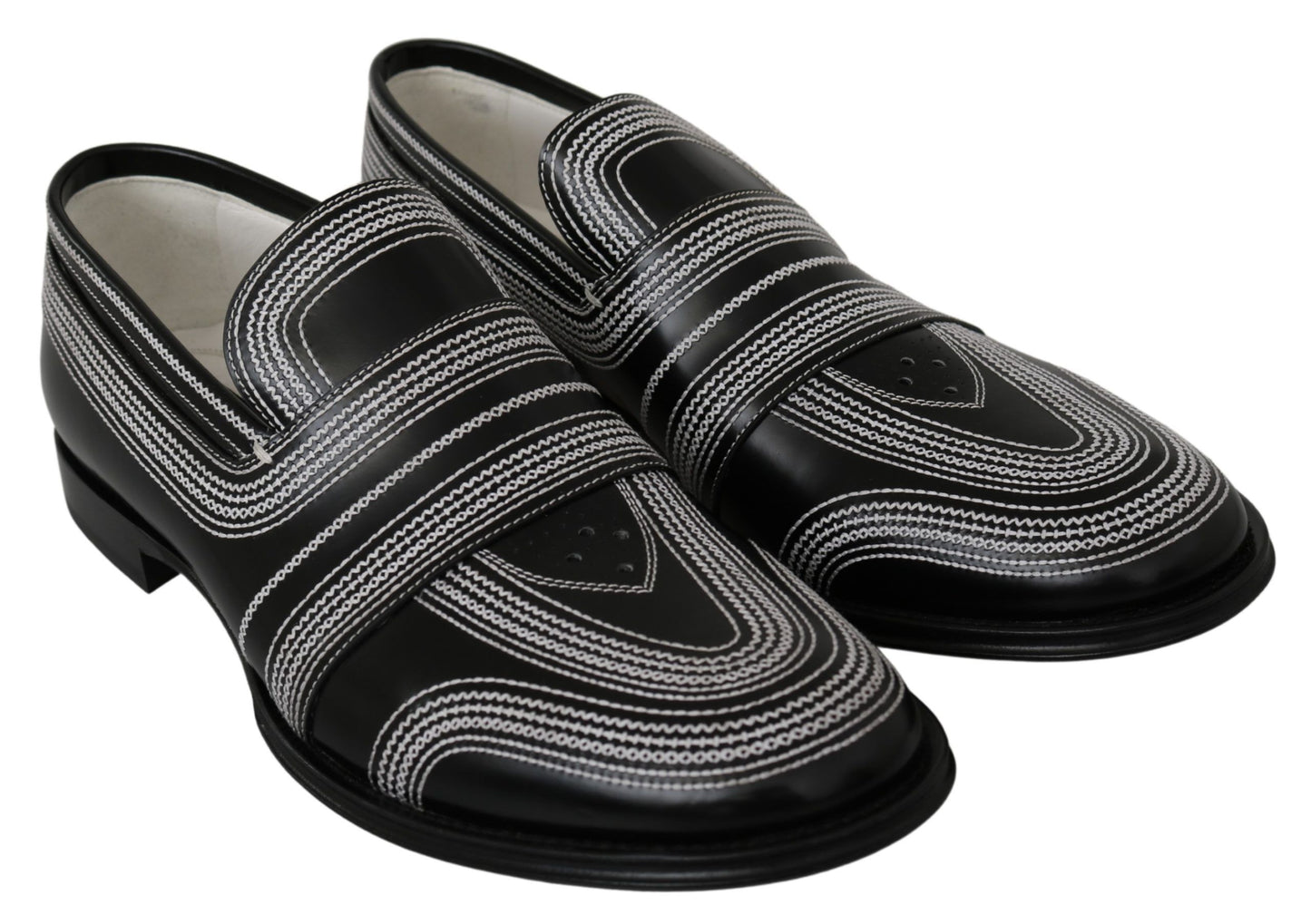 Elegant Black White Leather Loafers