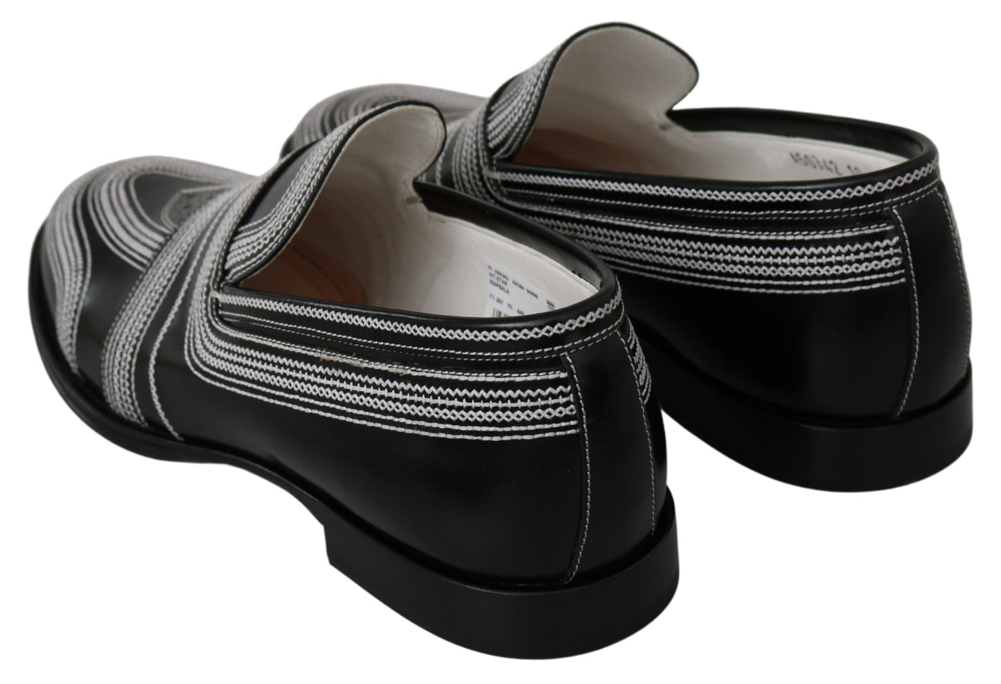 Elegant Black White Leather Loafers