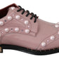 Elegant Pink Crystal-Embellished Lace-Up Flats