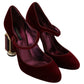 Red Velvet Crystal-Embellished Mary Janes Heels
