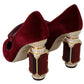 Red Velvet Crystal-Embellished Mary Janes Heels