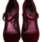 Red Velvet Crystal-Embellished Mary Janes Heels