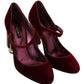 Red Velvet Crystal-Embellished Mary Janes Heels