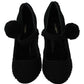 Chic Black Wool-Knitted Mary Janes Pumps