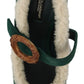 Chic Green Suede Mary Janes with Shearling Trim