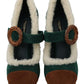 Chic Green Suede Mary Janes with Shearling Trim