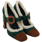 Chic Green Suede Mary Janes with Shearling Trim