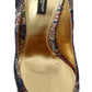 Elegant Blue Jacquard Heels with Crystal Embellishments