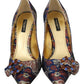 Elegant Blue Jacquard Heels with Crystal Embellishments