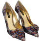 Elegant Blue Jacquard Heels with Crystal Embellishments