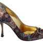 Elegant Blue Jacquard Heels with Crystal Embellishments