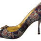 Elegant Blue Jacquard Heels with Crystal Embellishments