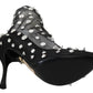 Elegant Black Nylon Pumps with Crystals