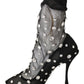Elegant Black Nylon Pumps with Crystals