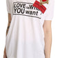 Elegant White Cotton Tee with Heart Embroidery