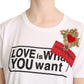 Elegant White Cotton Tee with Heart Embroidery