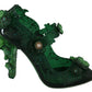 Emerald Elegance Crystal Cinderella Pumps