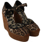 Elegant Leopard Canvas Wedge Sandals