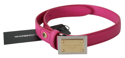 Elegant Pink Leather Belt with Gold Buckle