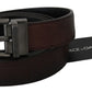 Elegant Brown Leather Belt with Gray Buckle