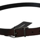 Elegant Brown Leather Belt with Gray Buckle