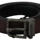 Elegant Brown Leather Belt with Gray Buckle