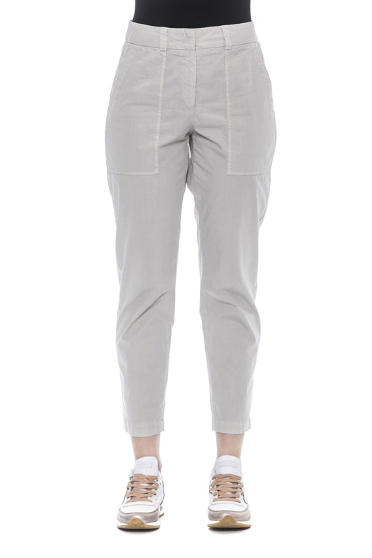 Beige Cotton Women Trouser