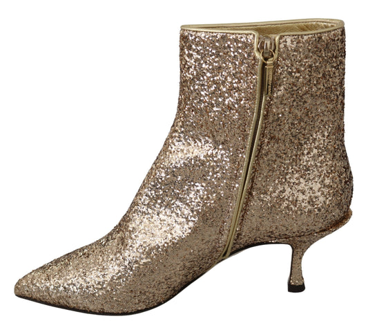 Glimmering Gold Sequined Leather Boots