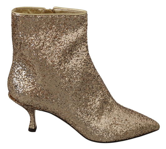 Glimmering Gold Sequined Leather Boots