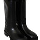 Elegant Black Leather Flat Boots