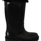Elegant Black Leather Flat Boots