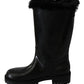 Elegant Black Leather Flat Boots
