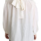 Elegant White Silk Pussy Bow Blouse