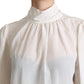 Elegant White Silk Pussy Bow Blouse