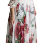 Elegant Floral Scarf Neck Pleated Gown