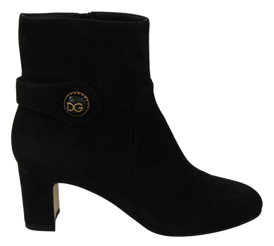 Elegant Black Suede Mid-Calf Boots