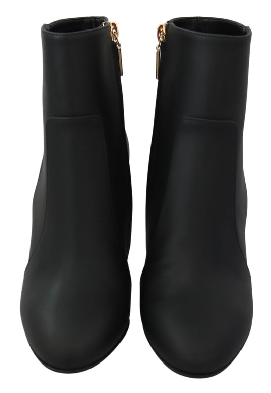 Elegant Black Leather High Heel Boots