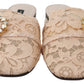 Pink Peach Crystal-Embellished Slide Flats