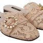 Pink Peach Crystal-Embellished Slide Flats