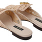 Pink Peach Crystal-Embellished Slide Flats