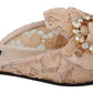 Pink Peach Crystal-Embellished Slide Flats