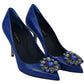 Electric Blue Patent Leather Pumps with Crystals