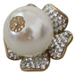 Floral Crystal-Pearl Clip-On Earrings