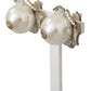 Floral Crystal-Pearl Clip-On Earrings