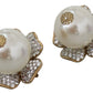 Floral Crystal-Pearl Clip-On Earrings