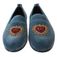 Enchanted Heart Light Blue Velvet Loafers